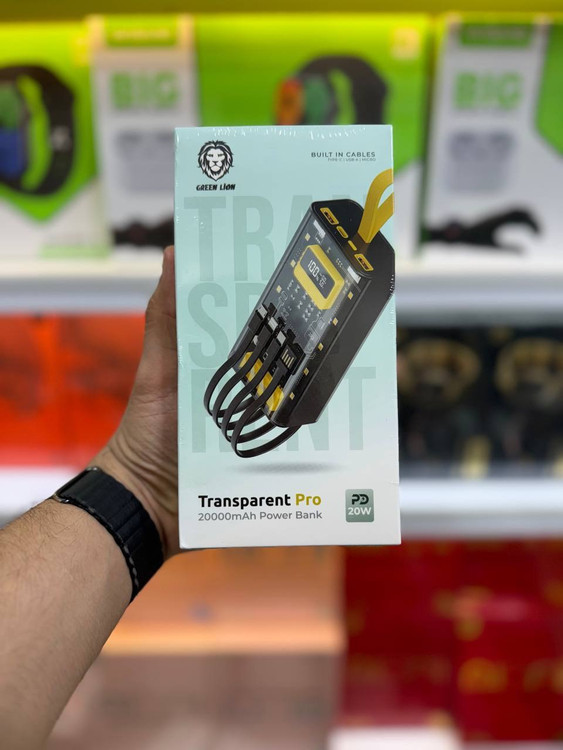 پاور بانک شفاف گرین لاین ۲۰۰۰۰ | شارژ سریع PD 20W و قابل حمل، ایدهآل برای سفر و استفاده روزمره