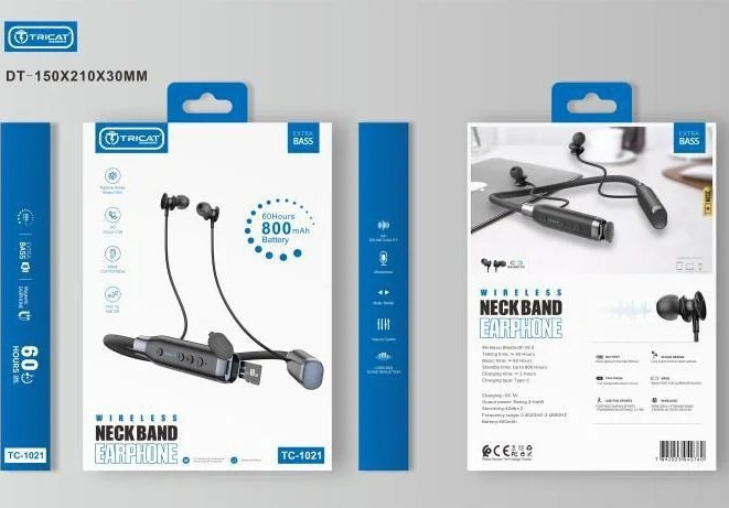 هندزفری بلوتوث گردنی مدل TC1021 برند Tricket با دوام بالا و صدای شفاف