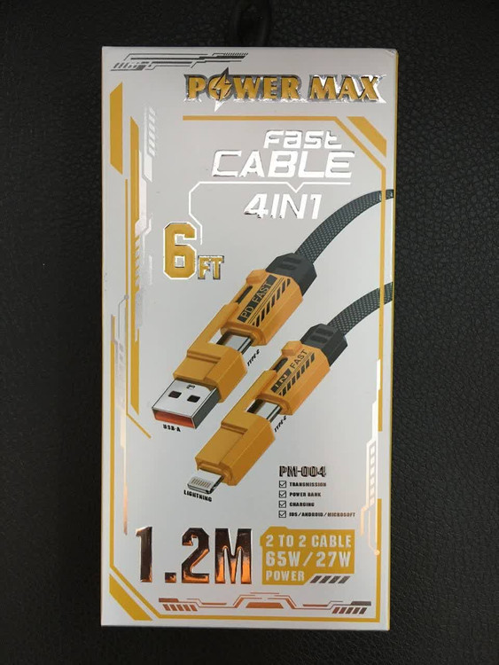 کابل شارژ چندکاره Power Max یک به چهار مناسب شارژ همزمان چند دستگاه با دوام بالا