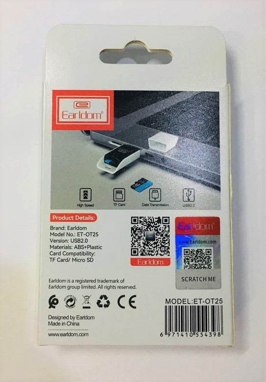 کارتریدر Earldom OT25 مناسب گوشی، لپتاپ و تبلت با درگاه USB و Type-C