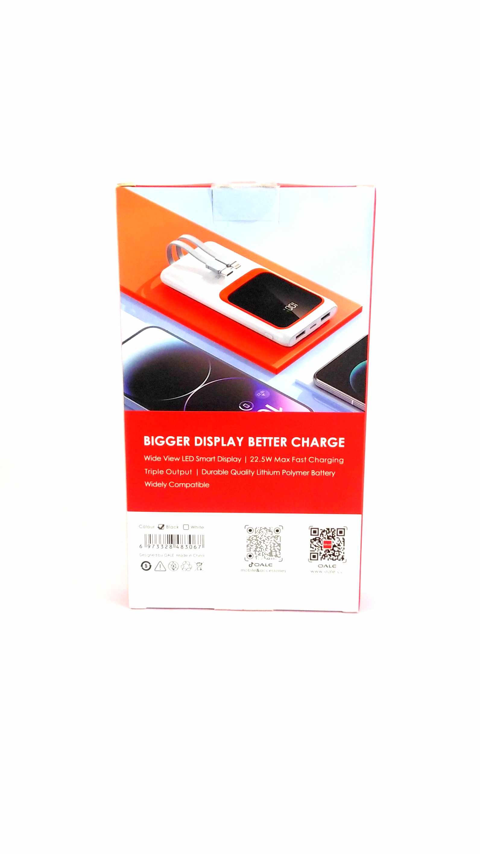 پاوربانک OALE Q10000 با ظرفیت 10000 میلی آمپر و شارژ سریع 22.5 وات - بدنه باریک و خروجی سه گانه