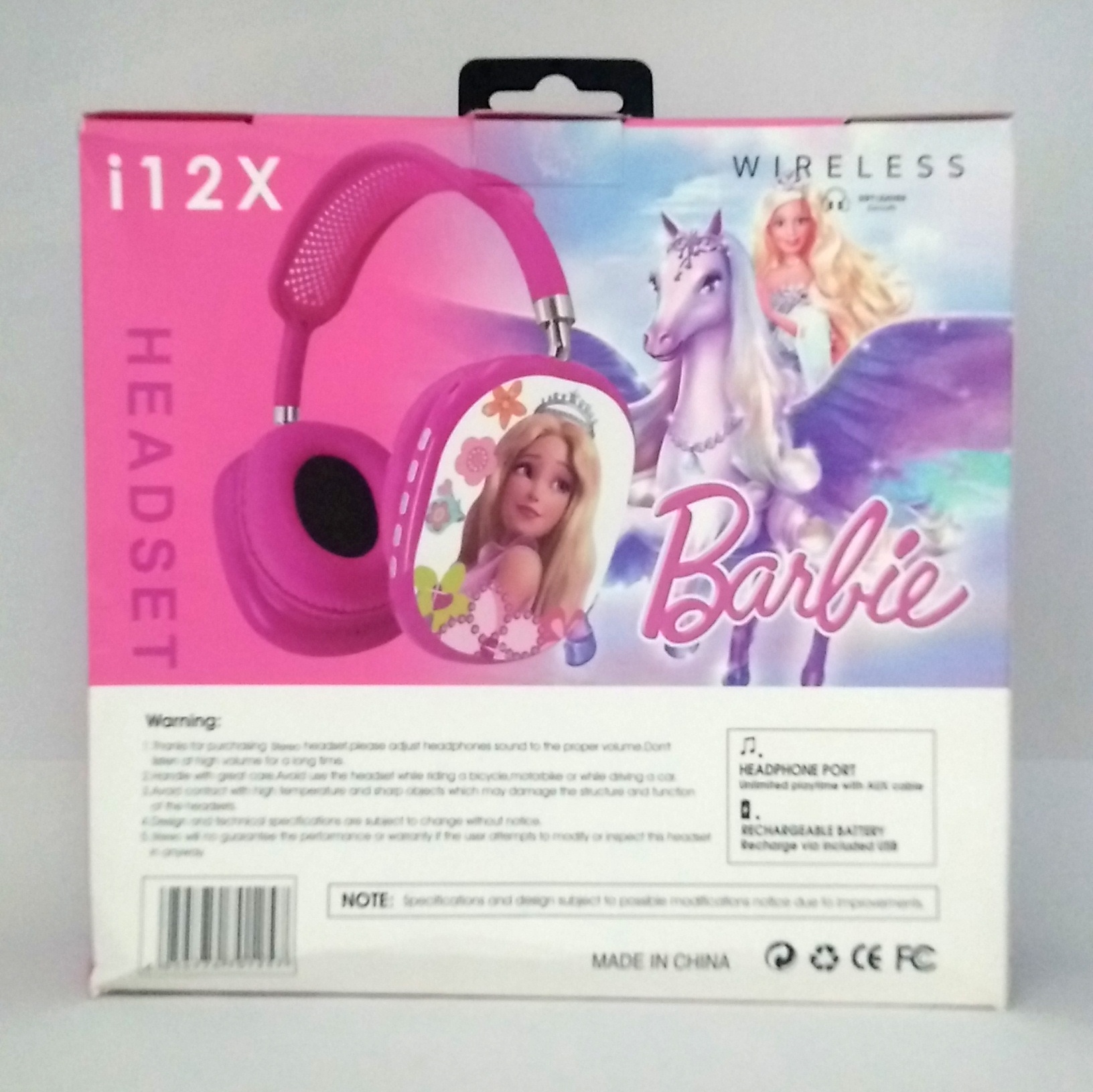 هدست بلوتوث باربی مدل i12X | هدفون بی‌سیم دخترانه با طراحی فانتزی